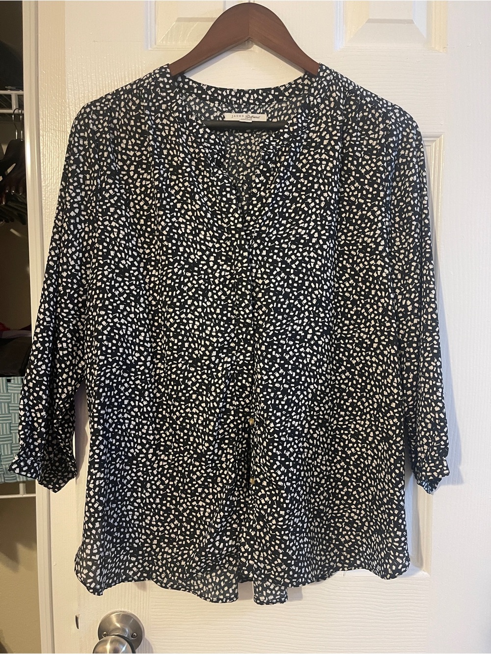JACHS Girlfriend Black and White Dot Print Button-Up Blouse